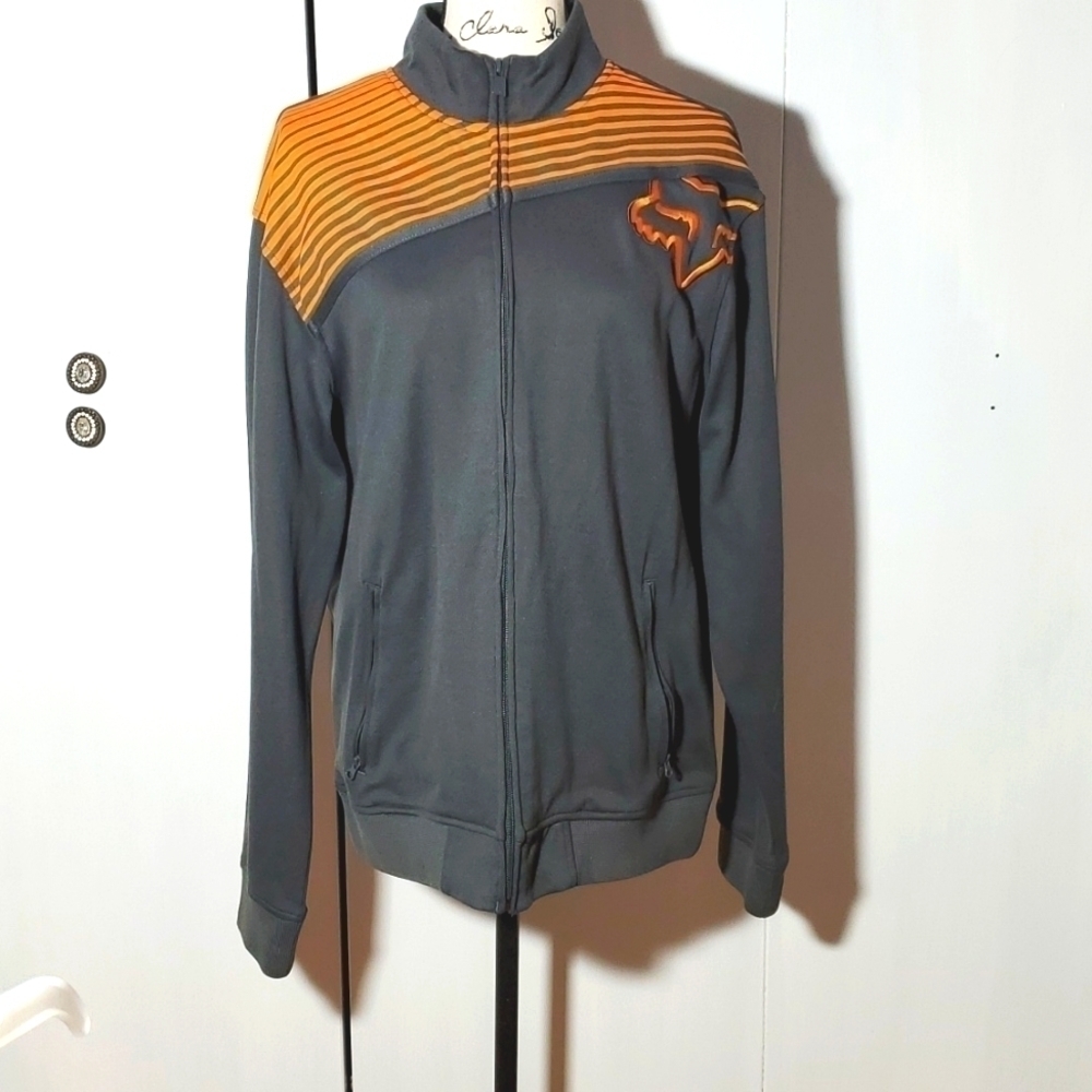 FOX | Mens Vintage Gray & Orange Soft Moto Dirt Bike Jacket Coat Racing Y2k XL